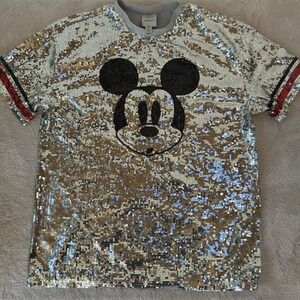 Forever 21 Silver Sequin Mickey Tee with Black Graphic